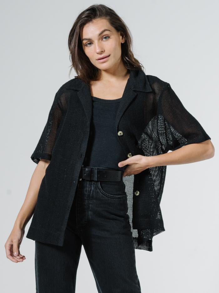 Mesh Slouch Shirt - Black