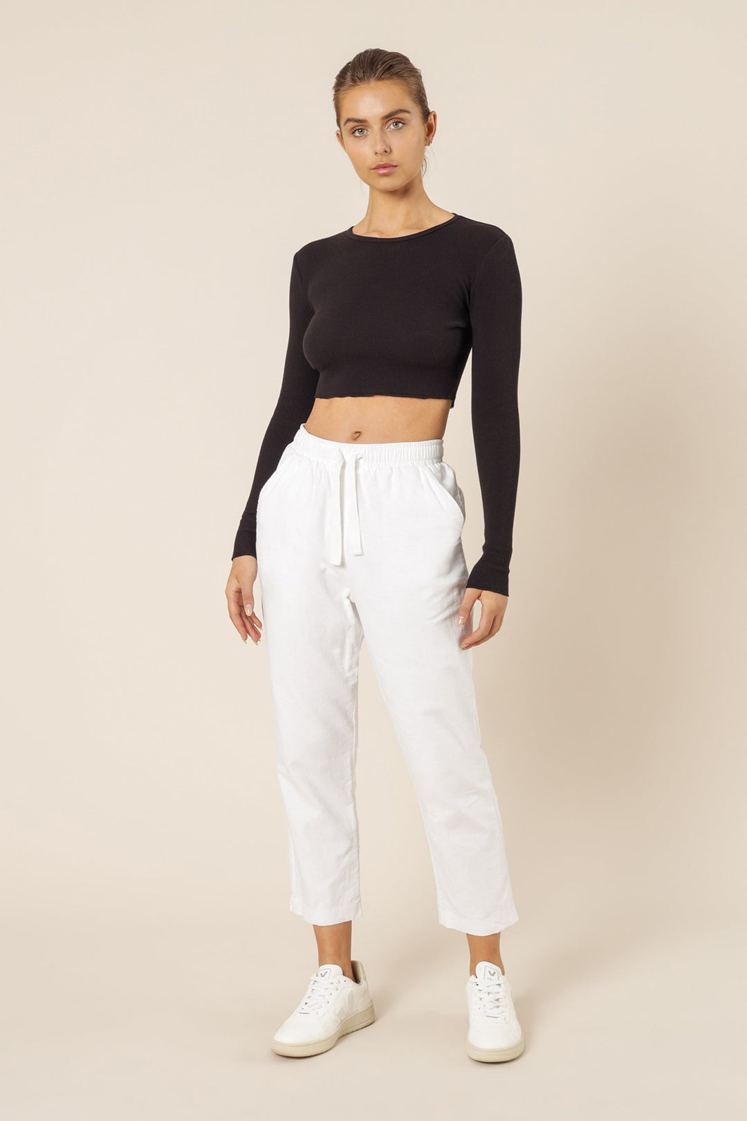 Cameron Waffle Long Sleeve Tee - Black