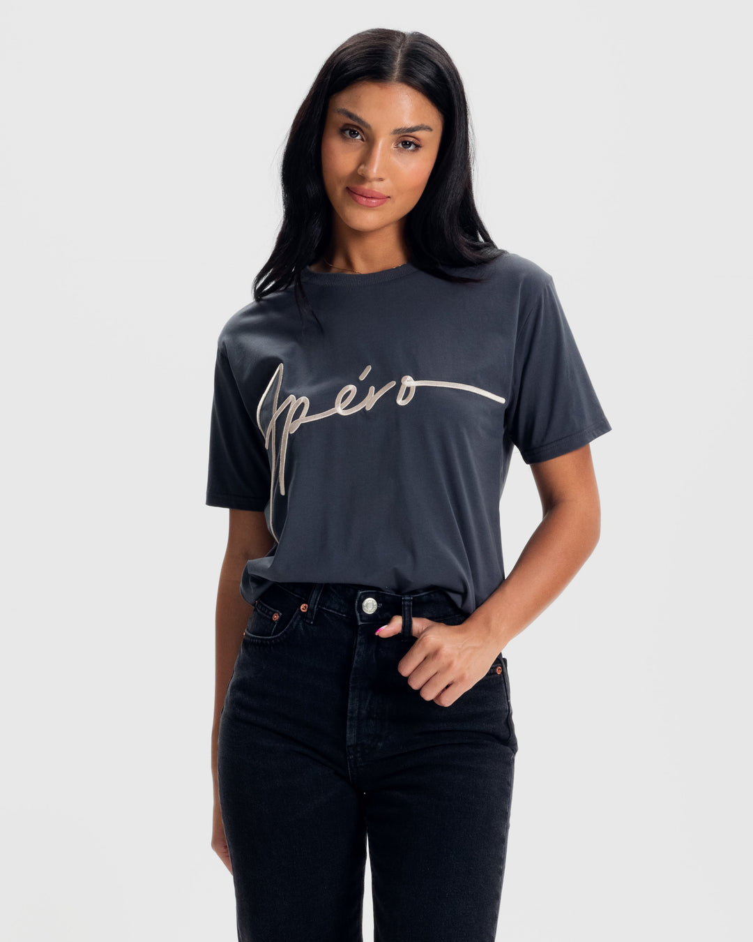 Virtue Embroidered Tee- Charcoal
