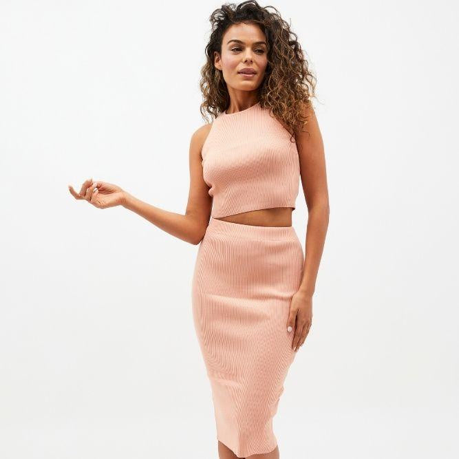 Joan Knit Midi Skirt - Peach