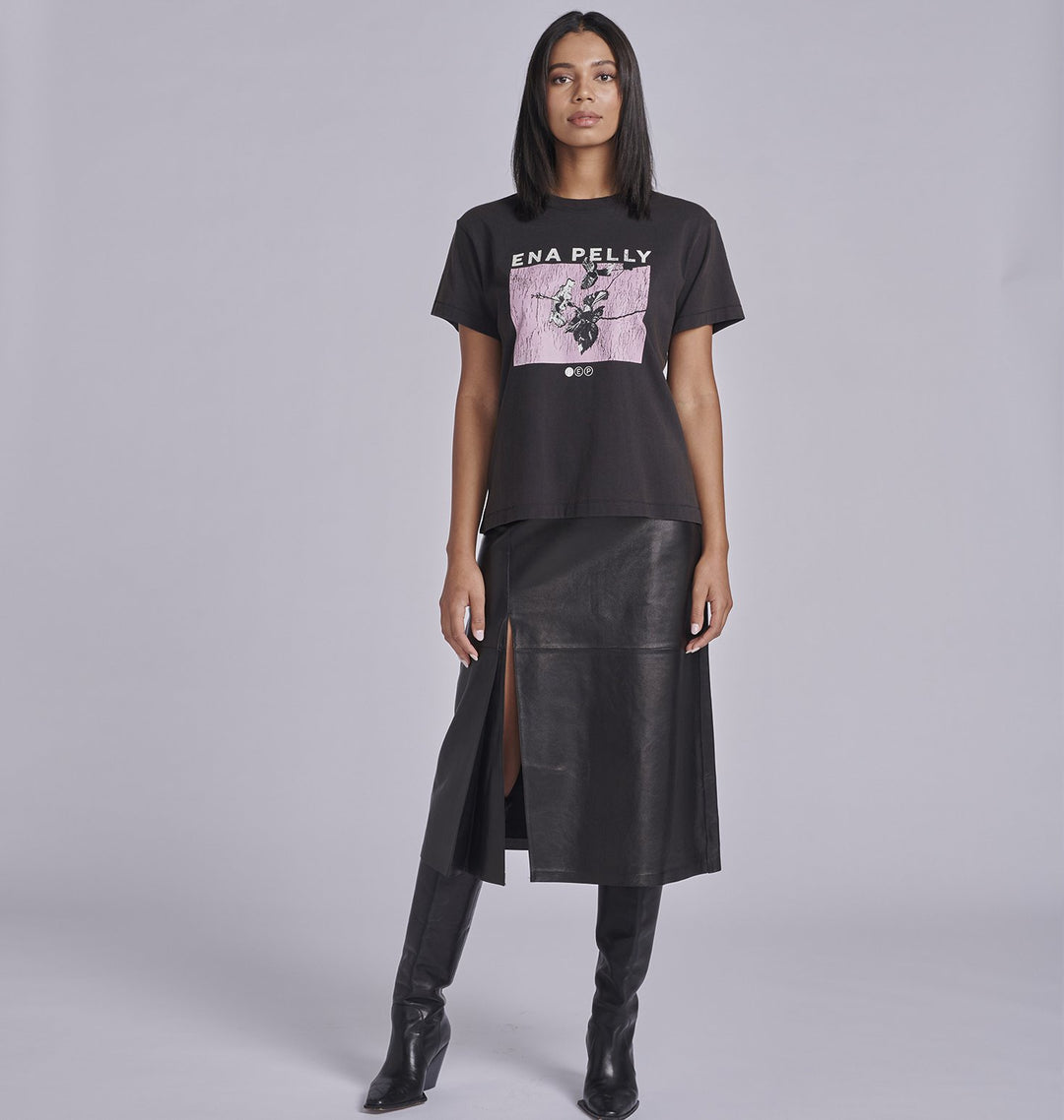 Block Floral Tee- Washed Black