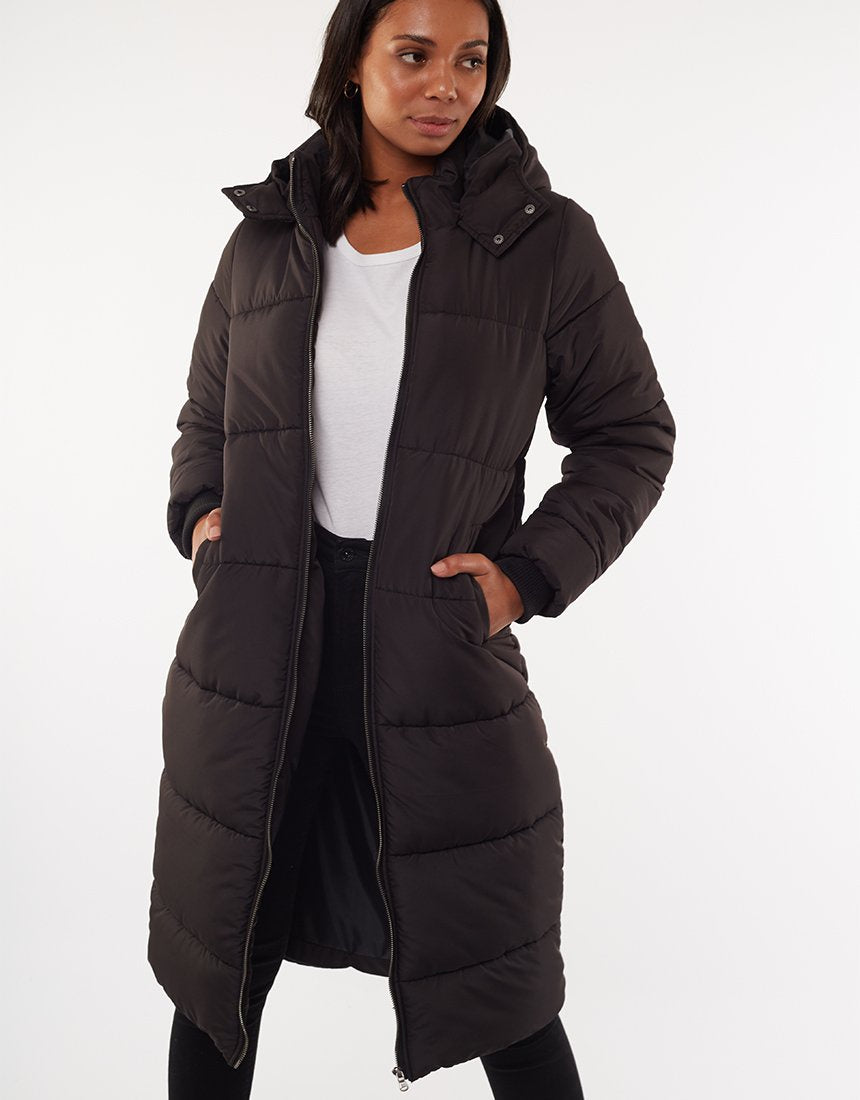 Zoe Long Line Puffer- Black