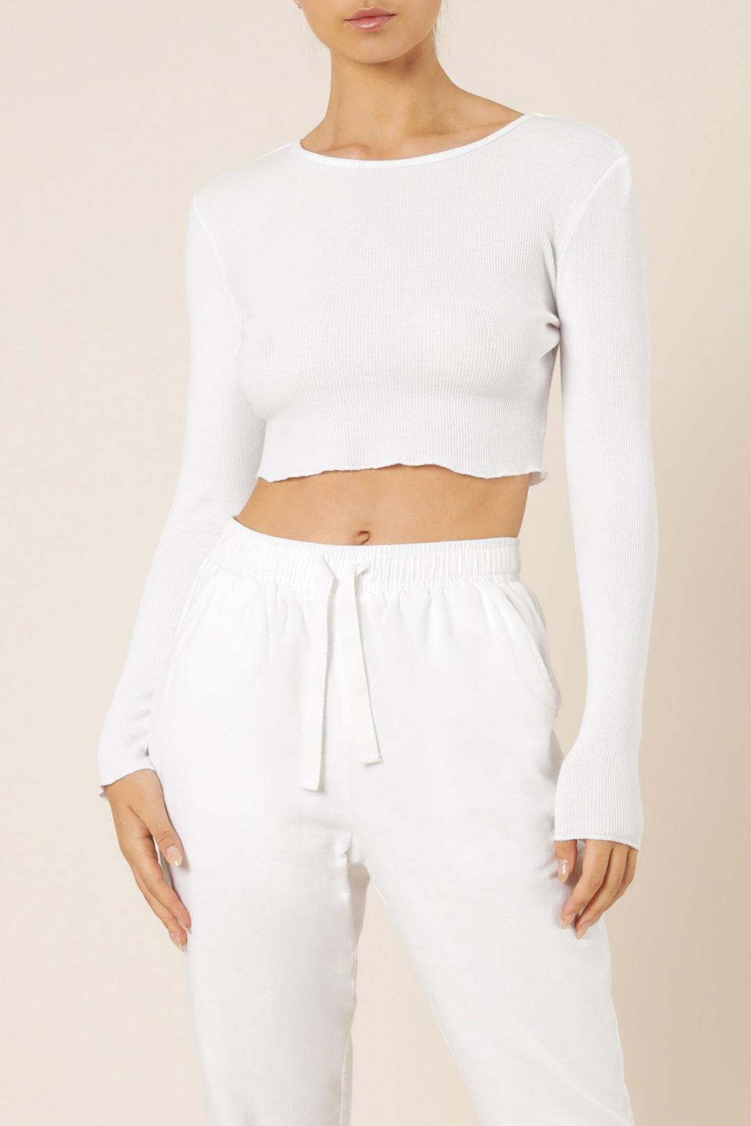 Cameron Waffle Long Sleeve Tee - White