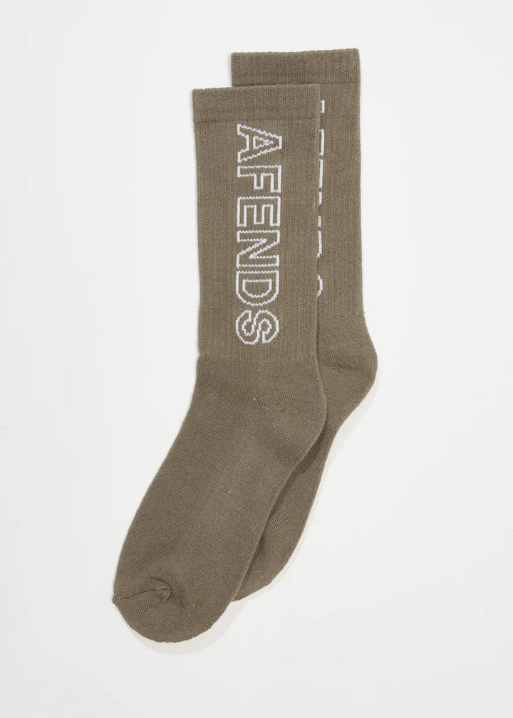Outline Recycled Crew Socks One Pack - Beechwood