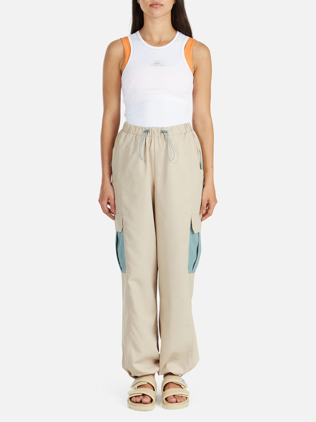 Ena Pelly Athleisure Rib Tank - White/Sand
