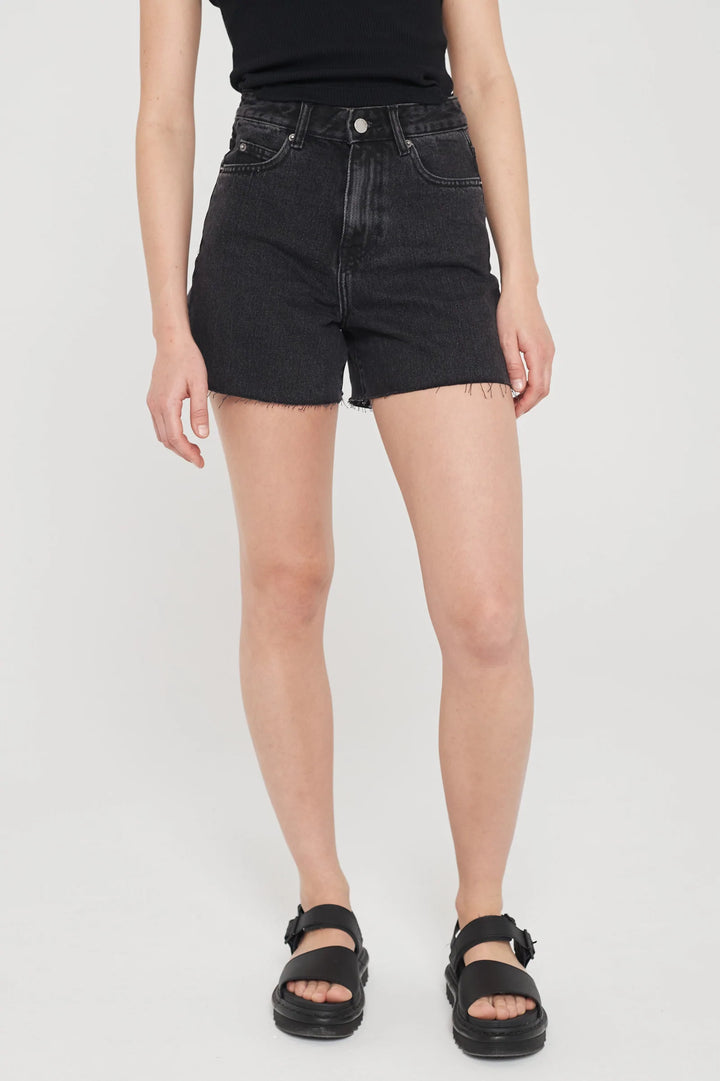 Nora Shorts - Black Retro Raw Hem