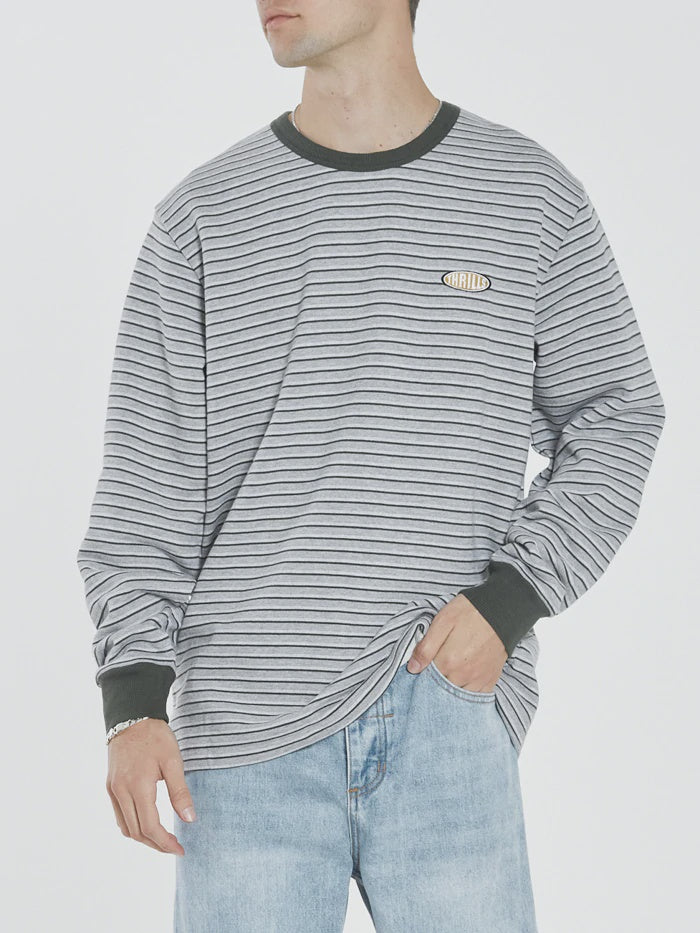 Warp Zone Stripe Merch Fit Long Sleeve Tee- Grey Marle