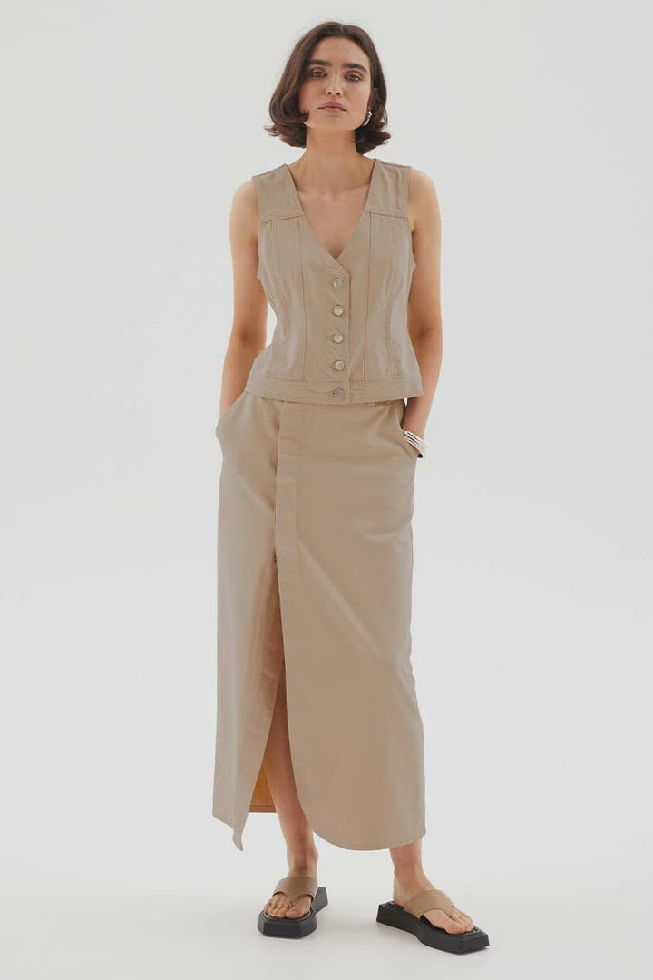 Sovere Theory Denim Maxi Skirt- Mocha