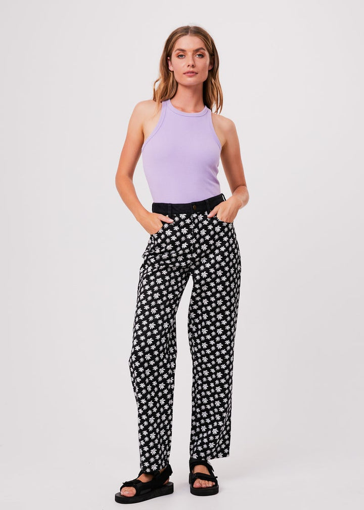 Pascale Shelby Long Hemp Printed Wide Leg Pants - Black