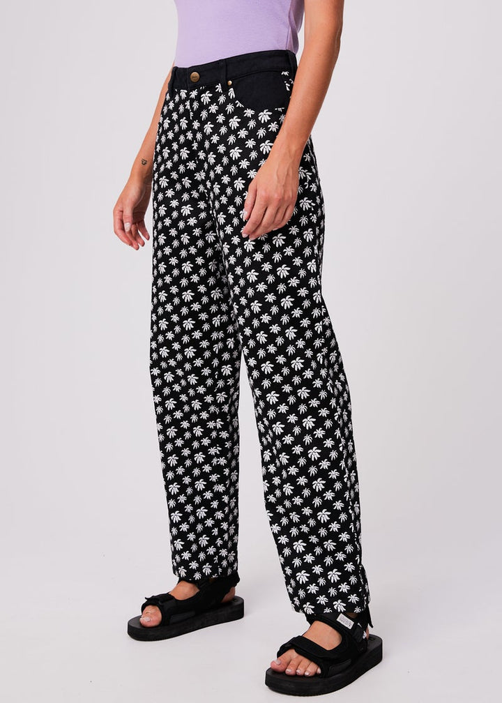 Pascale Shelby Long Hemp Printed Wide Leg Pants - Black