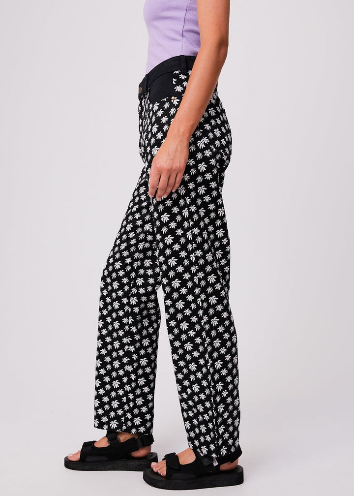 Pascale Shelby Long Hemp Printed Wide Leg Pants - Black
