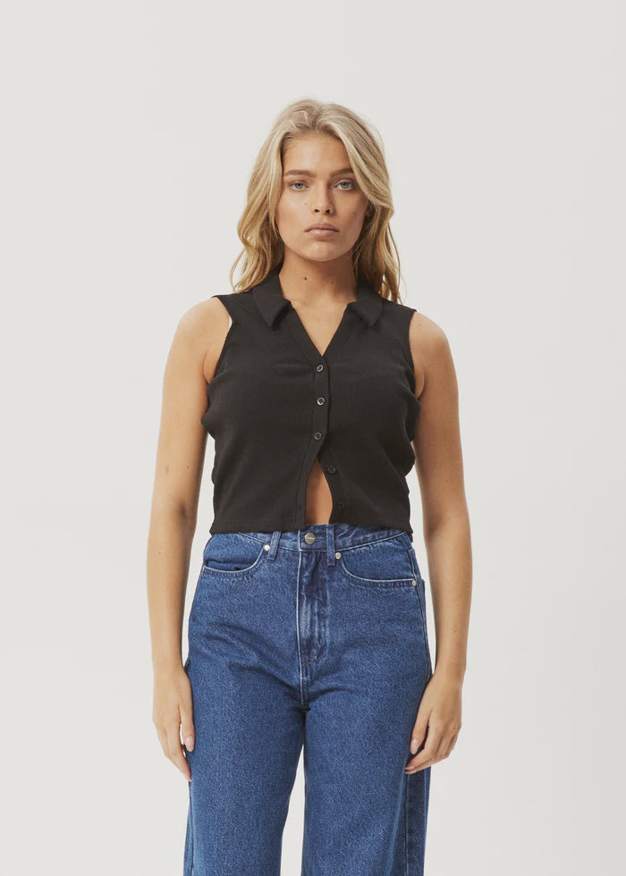 Afends Eliza Organic Rib Sleeveless Shirt - Black