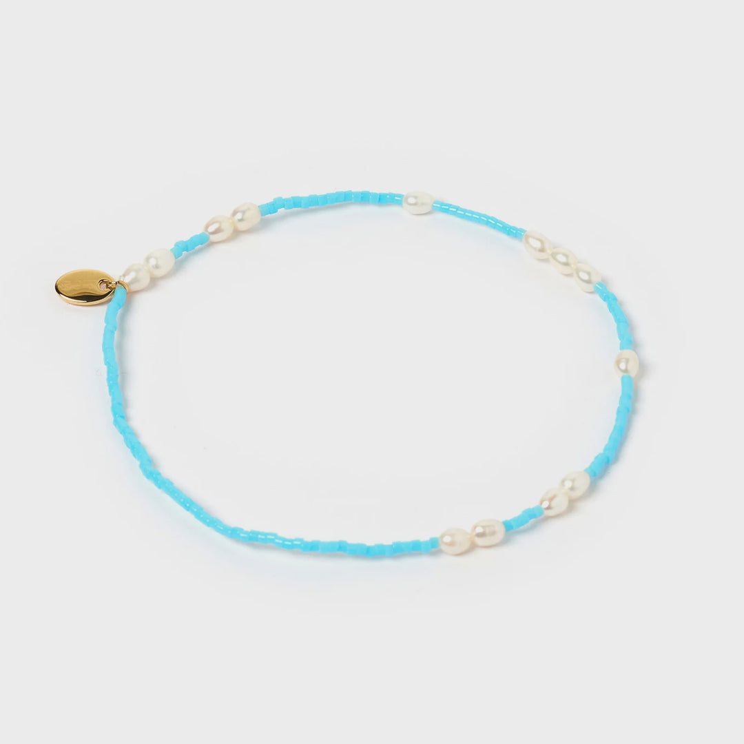 Arms Of Eve Poppy Pearl & Glass Beaded Anklet - Turquoise