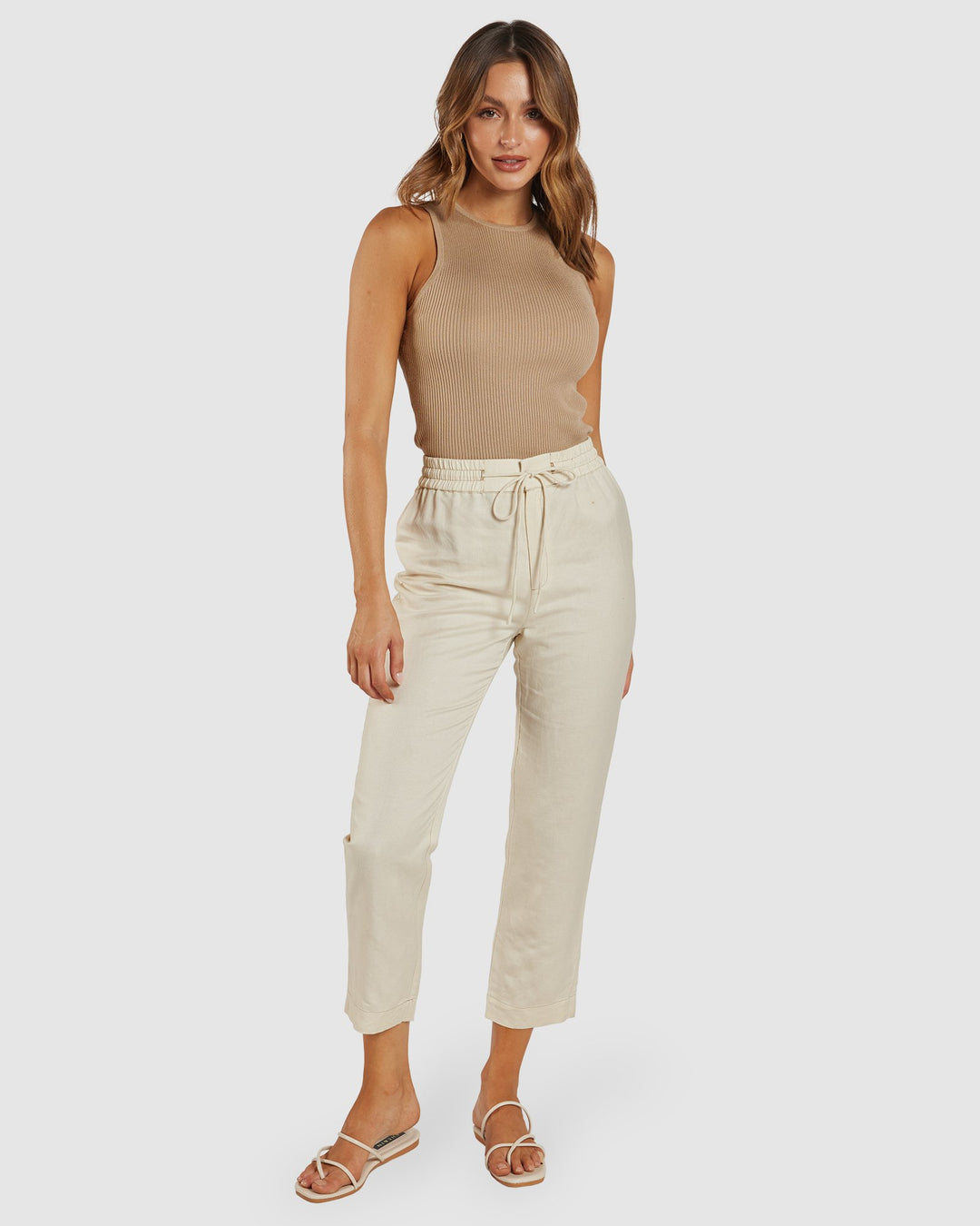 Jolie Linen Pant - Cream/Tan