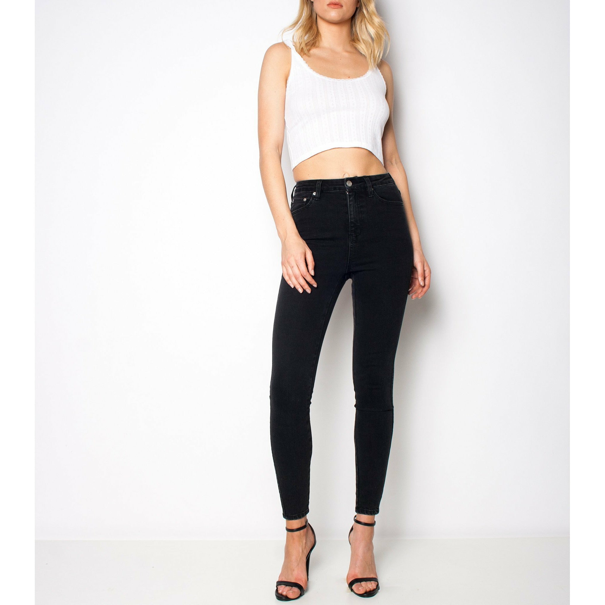 Ziggy Denim Swizzle Sticks High Skinny Crop Jean Organic Cotton Blac