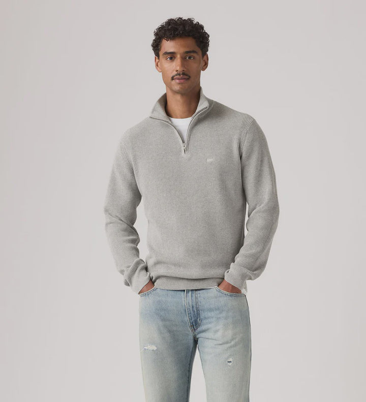 Levi HM Quarter Zip Sweater - Mid Tone Grey Heather