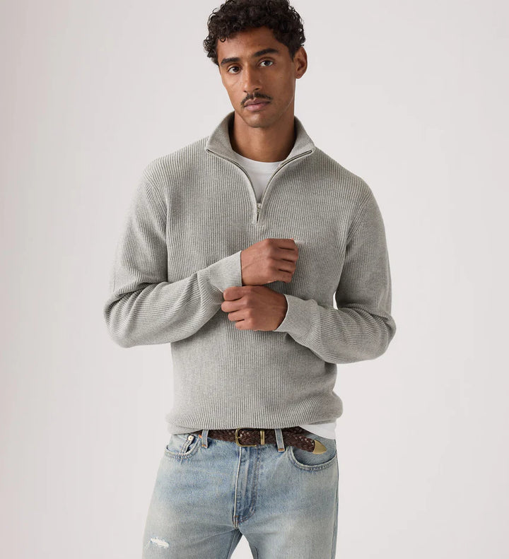 Levi HM Quarter Zip Sweater - Mid Tone Grey Heather