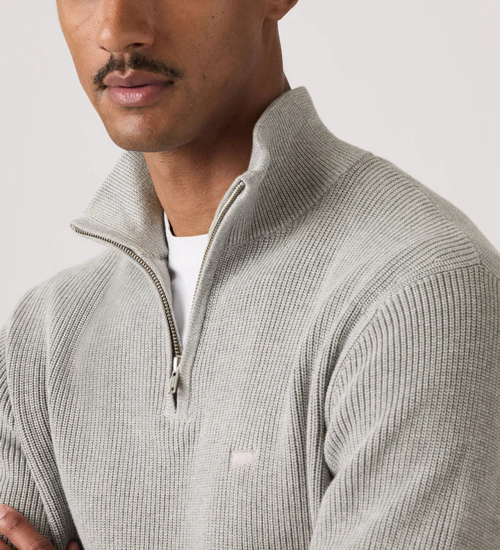 Levi HM Quarter Zip Sweater - Mid Tone Grey Heather