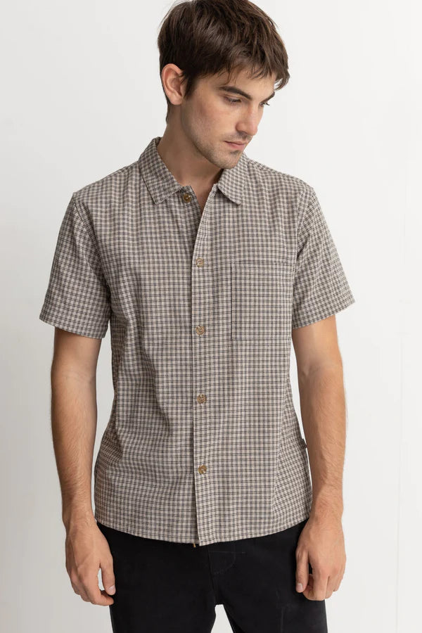 Rhythm Linen Check SS Shirt- Sand