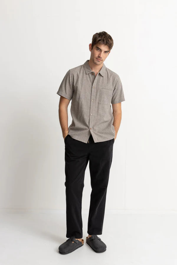 Rhythm Linen Check SS Shirt- Sand