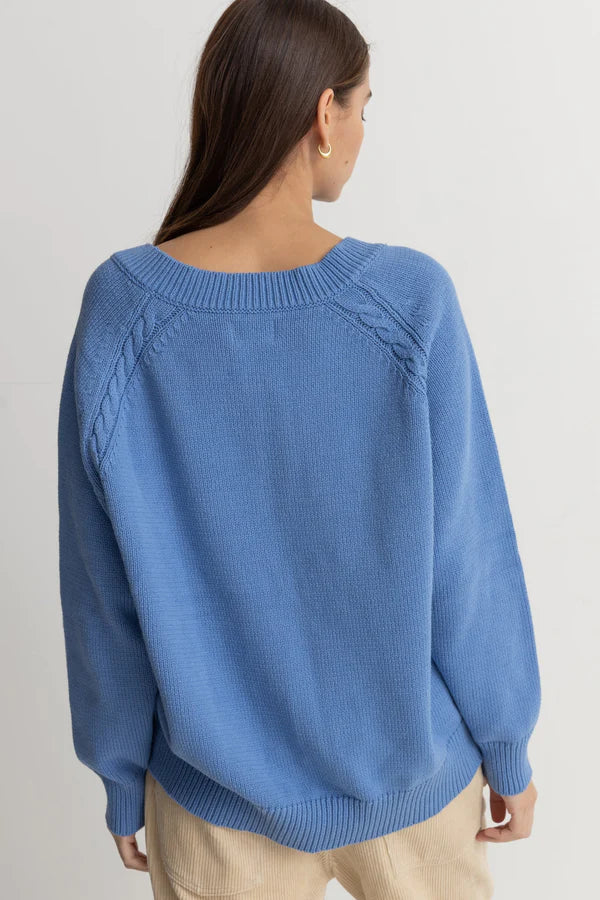 Rhythm Moonstone Oversized V Neck Knit - Blue