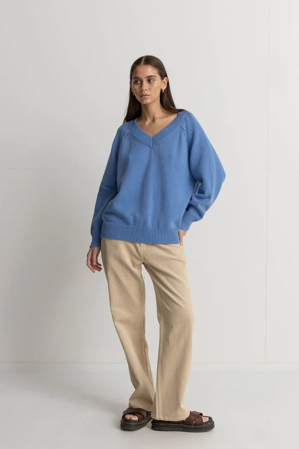 Rhythm Moonstone Oversized V Neck Knit - Blue