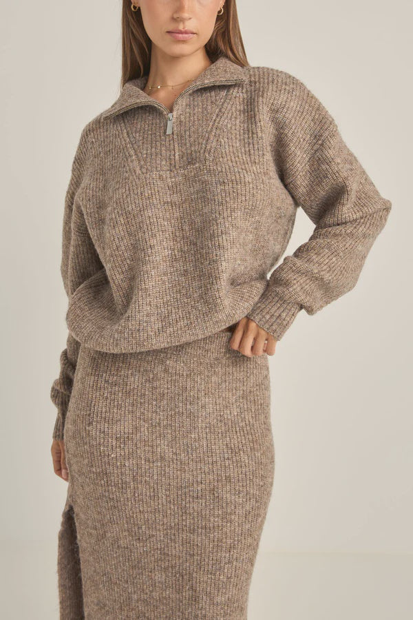 Rhythm Quinn Zip Knit - Oatmeal