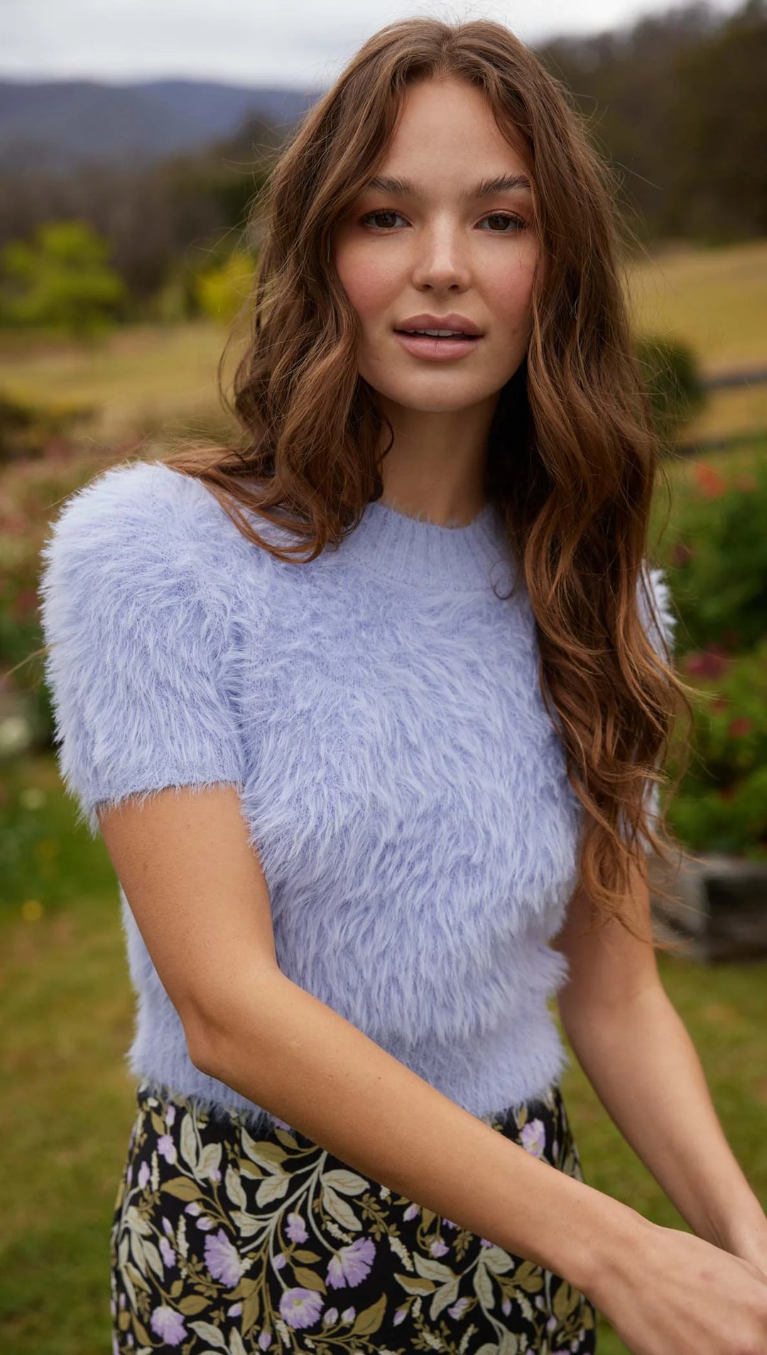 MinkPink Maisie Fluffy Knit Top- Periwinkle