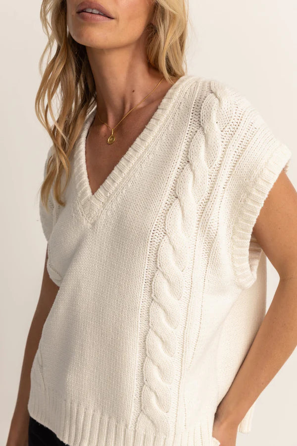Rhythm Finley Cable Knit Vest-White