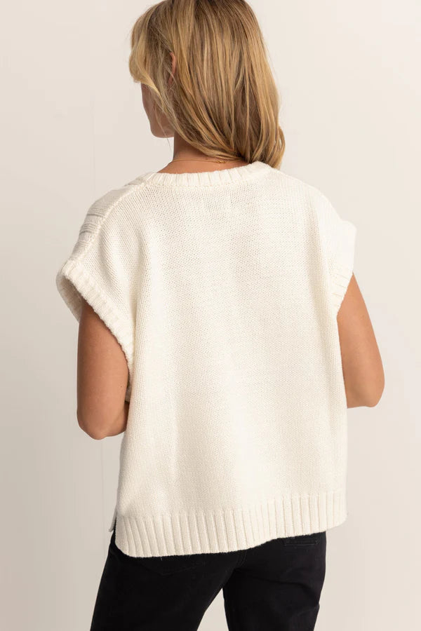Rhythm Finley Cable Knit Vest-White