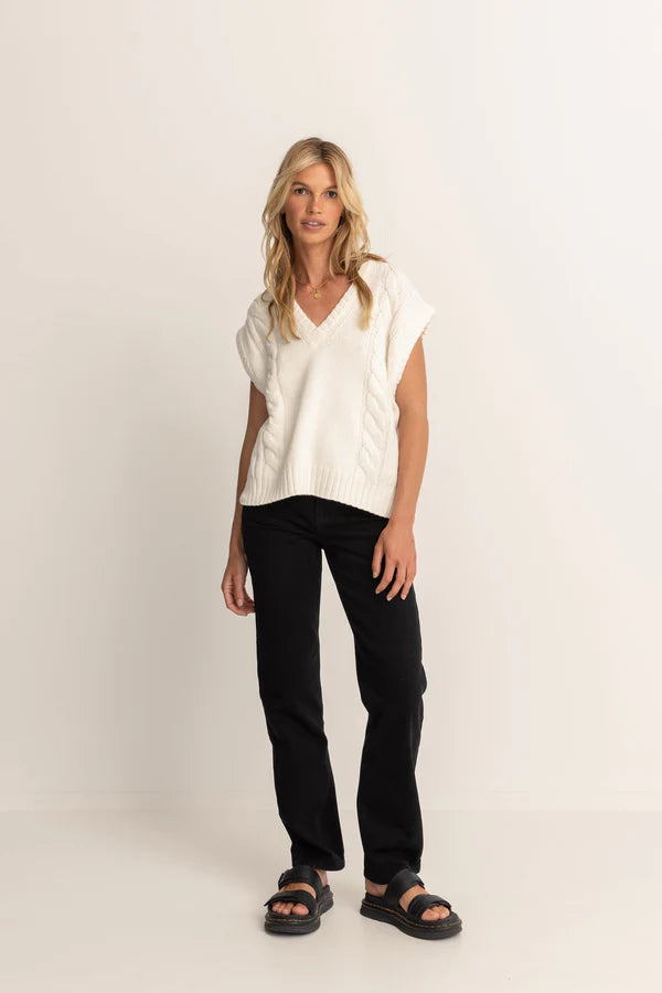 Rhythm Finley Cable Knit Vest-White