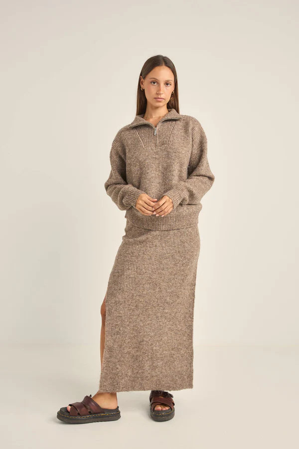 Rhythm Quinn Knit Midi Skirt - Oatmeal