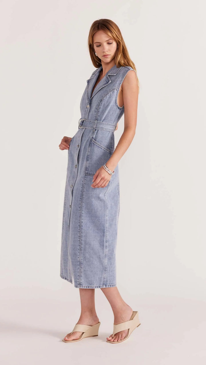 Staple The Label Calla Denim Midi Dress - Light Wash Denim