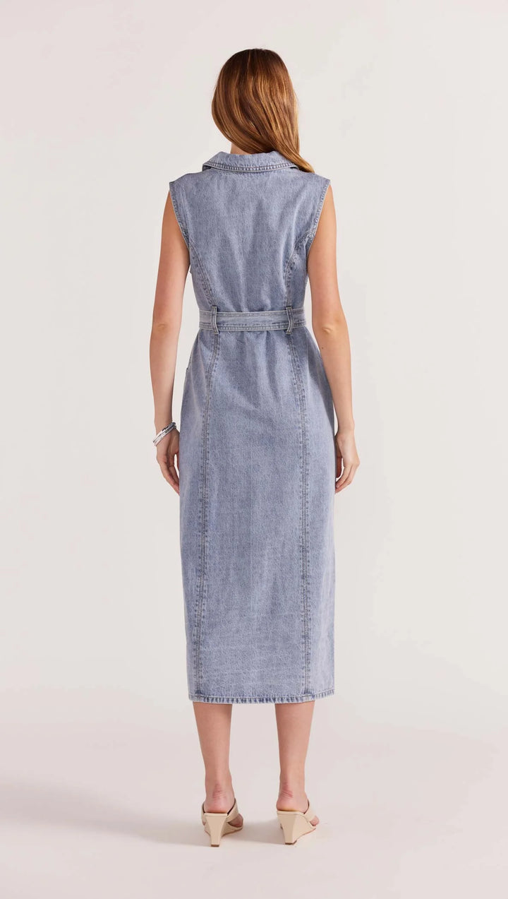 Staple The Label Calla Denim Midi Dress - Light Wash Denim