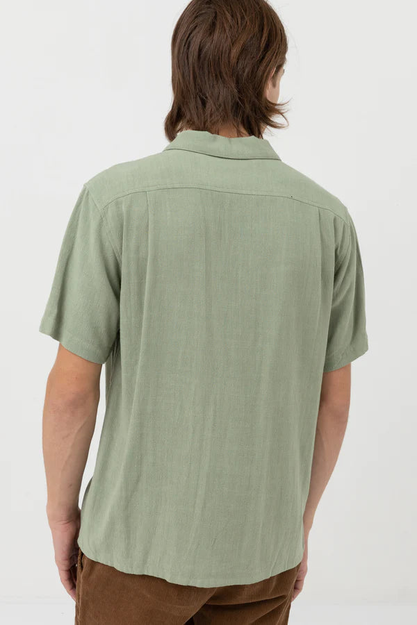 Rhythm Textured Linen Short Sleeve Shirt - Moss