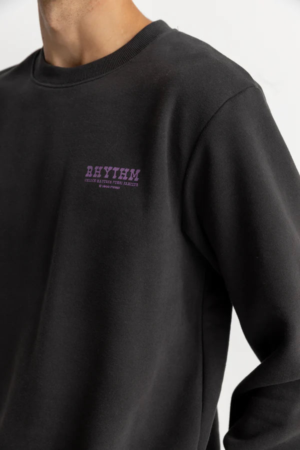 Rhythm Fungi Fleece Crew Jumper - Vintage Black