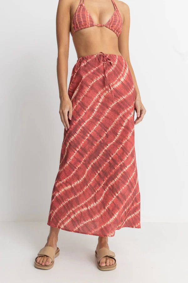 Rhythm Sahara Tie Dye Bias Cut Maxi Skirt - Red