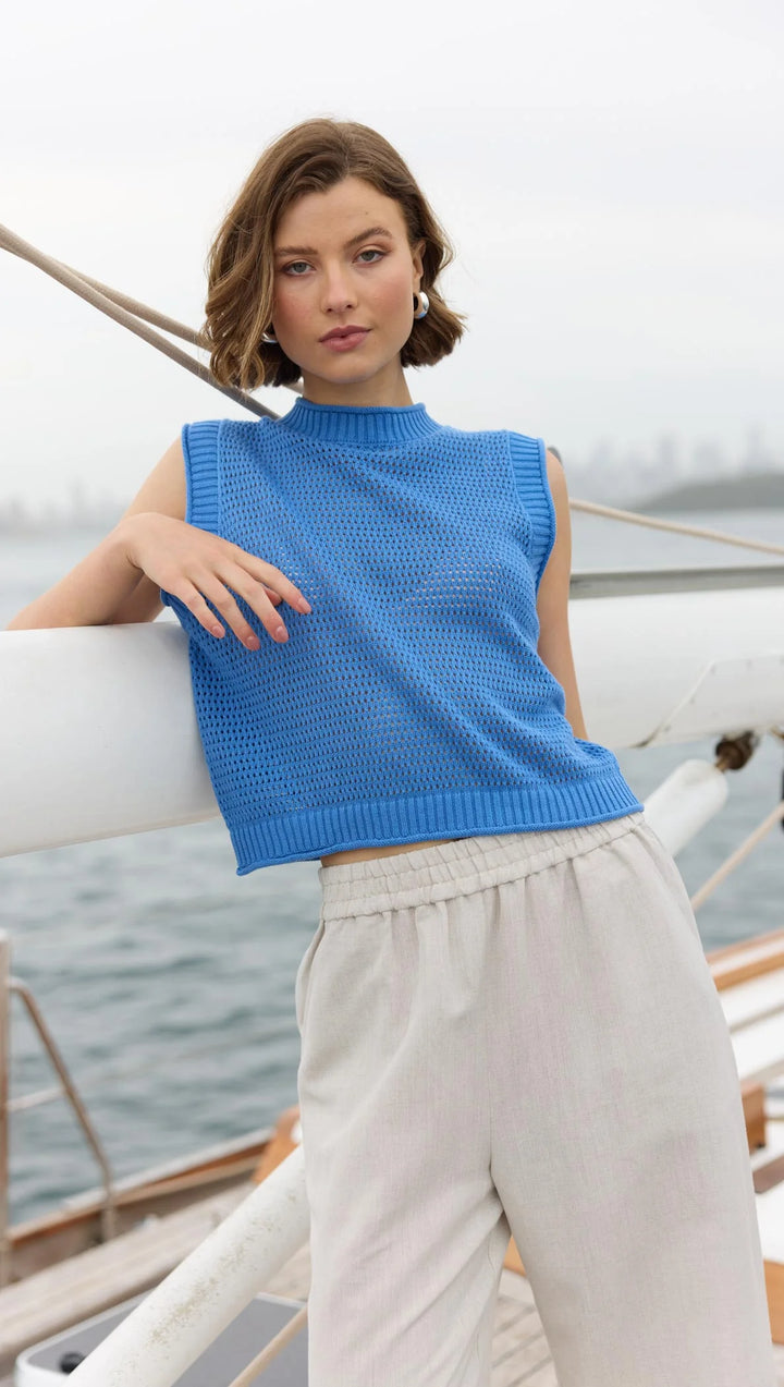 Staple The Label Wave Knit Tank - Blue