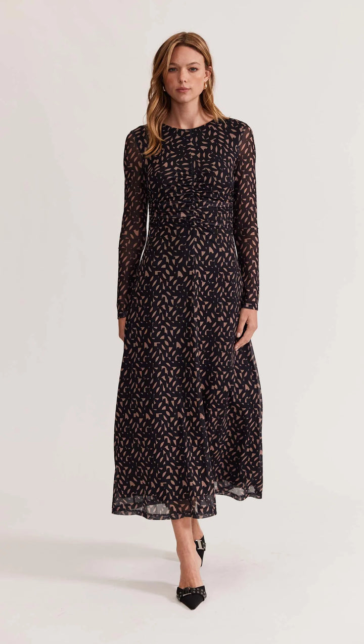 Staple The Label Zadie Mesh Maxi Dress - Camel/Black-Geo