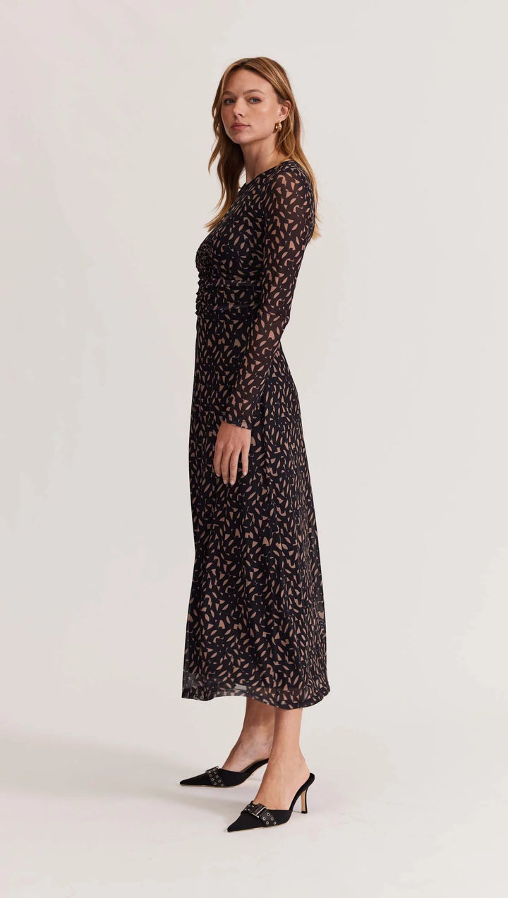 Staple The Label Zadie Mesh Maxi Dress - Camel/Black-Geo