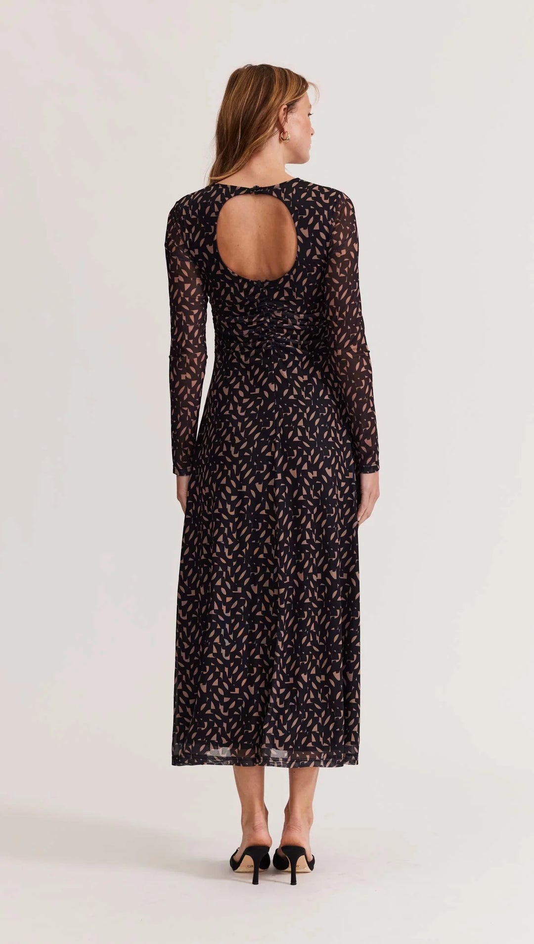 Staple The Label Zadie Mesh Maxi Dress - Camel/Black-Geo