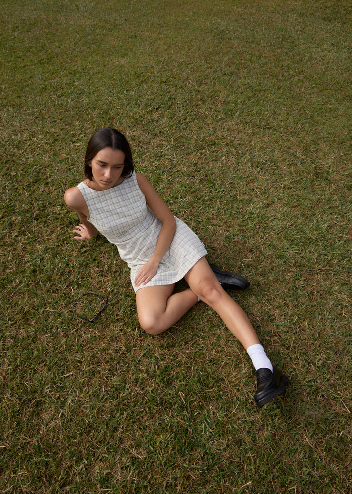 Afends Legacy Organic Seersucker Mini Dress - Boa Check