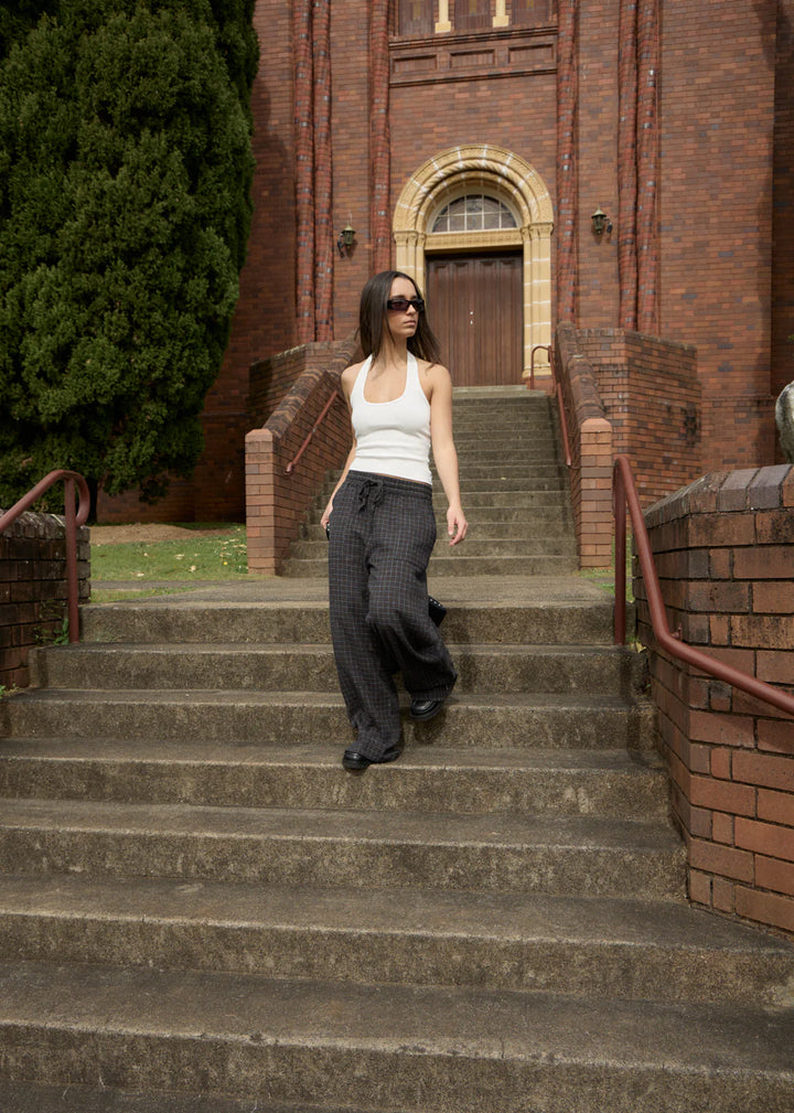 Afends Dusk Hemp Seersucker Check Pant - Black Check