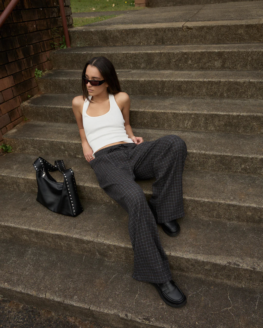 Afends Dusk Hemp Seersucker Check Pant - Black Check
