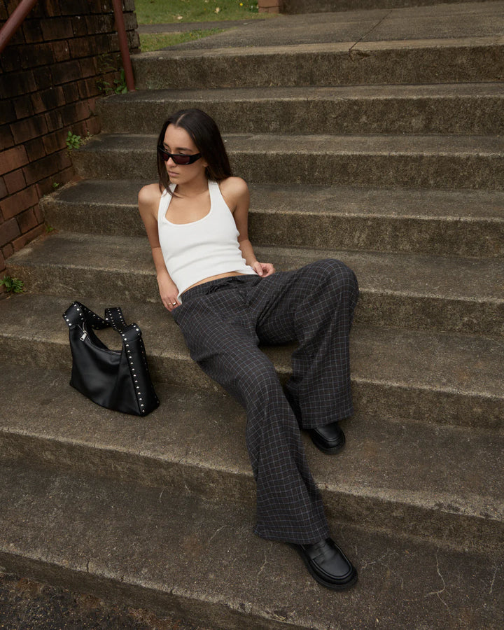 Afends Dusk Hemp Seersucker Check Pant - Black Check