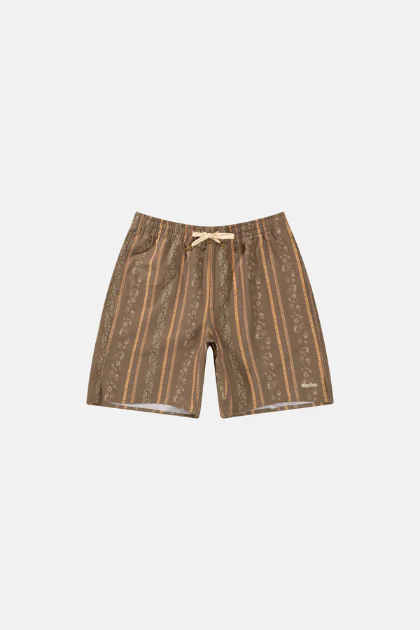 Rhythm Paisley Stripe Beach Short - Tobacco