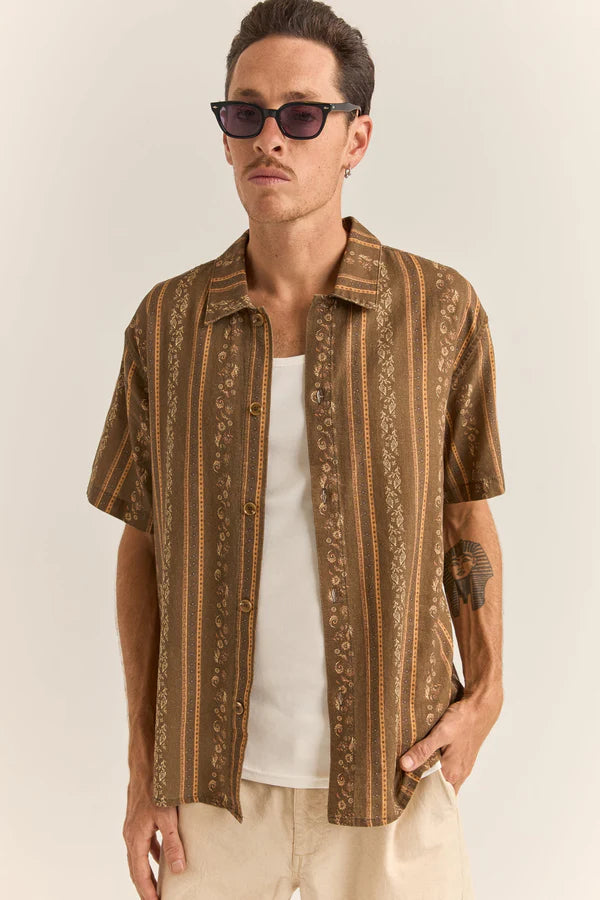 Rhythm Paisley Stripe Short Sleeve Shirt - Tobacco