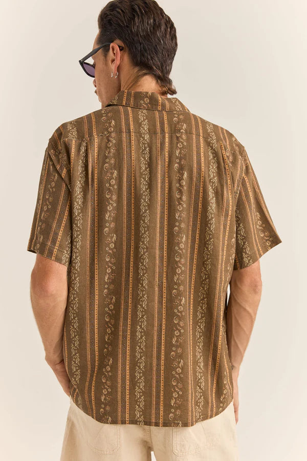 Rhythm Paisley Stripe Short Sleeve Shirt - Tobacco