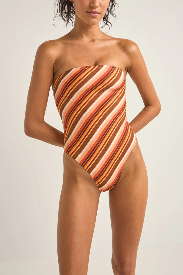 Rhythm Chica Stripe Strapless One Piece - Brown