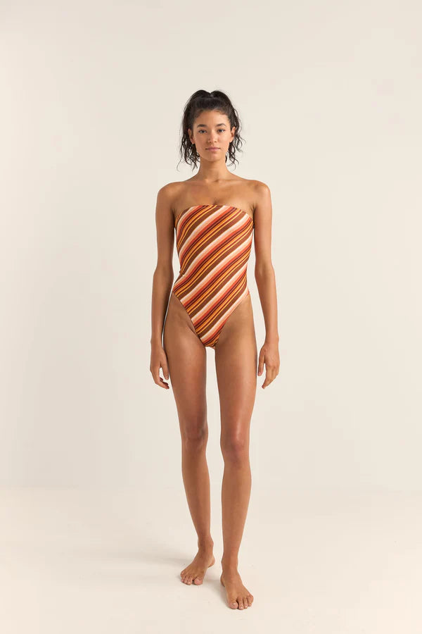 Rhythm Chica Stripe Strapless One Piece - Brown